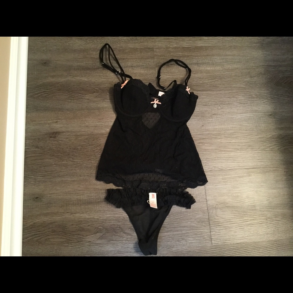 Black teddy with matching thong